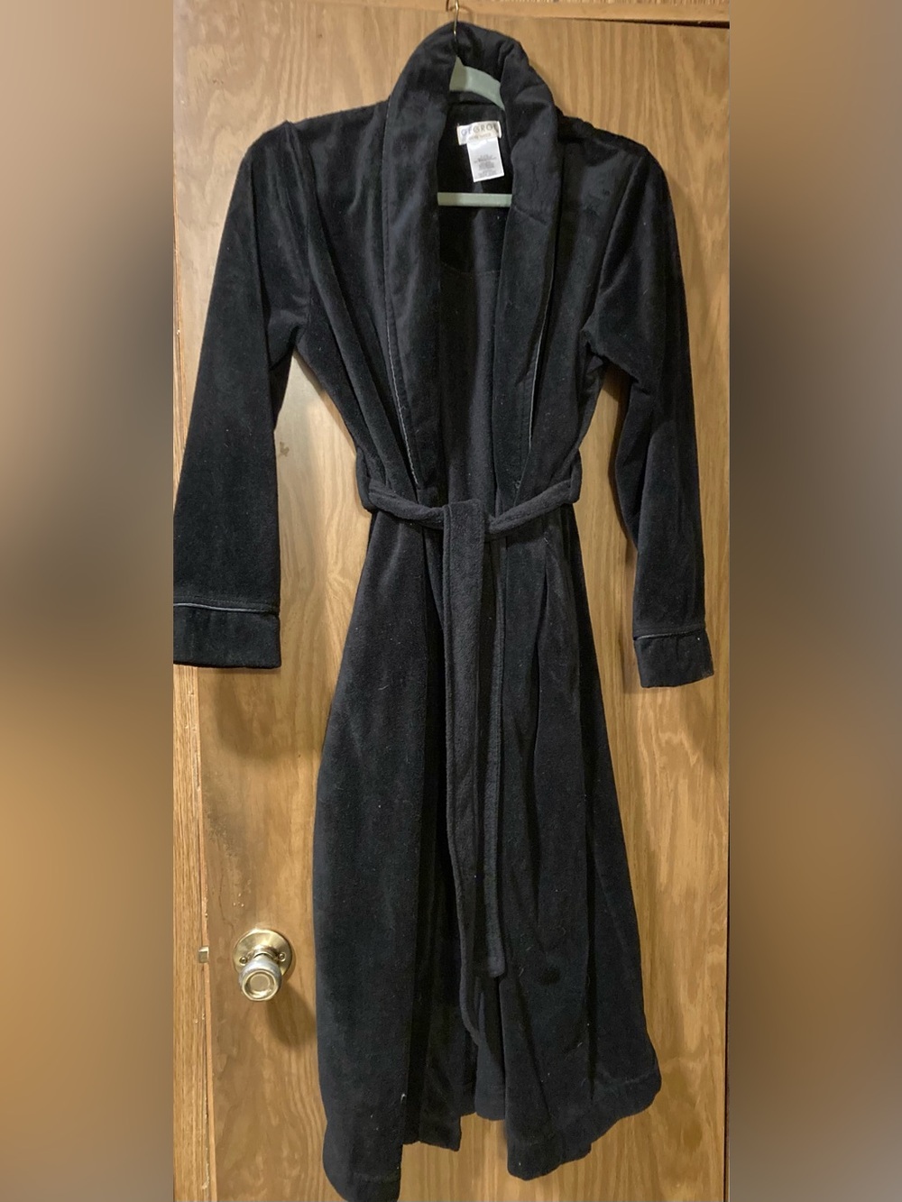 George Black Plush Long Robe with Belt